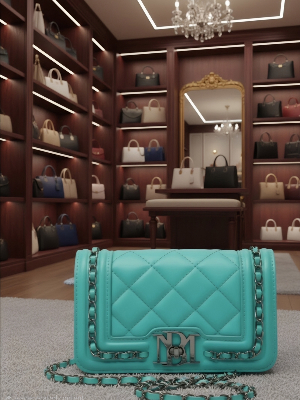 NEW Badgley Mischka Turquoise Quilted Chain Crossbody Bag by - Picture 3 of 5